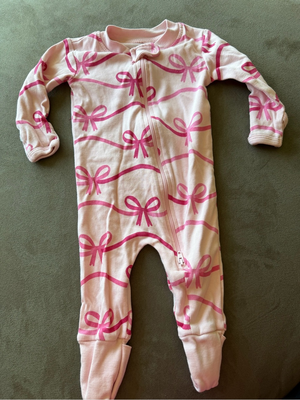 Paris Hilton Zip-Front One-Piece Footed Pajamas in Pink Bow Print